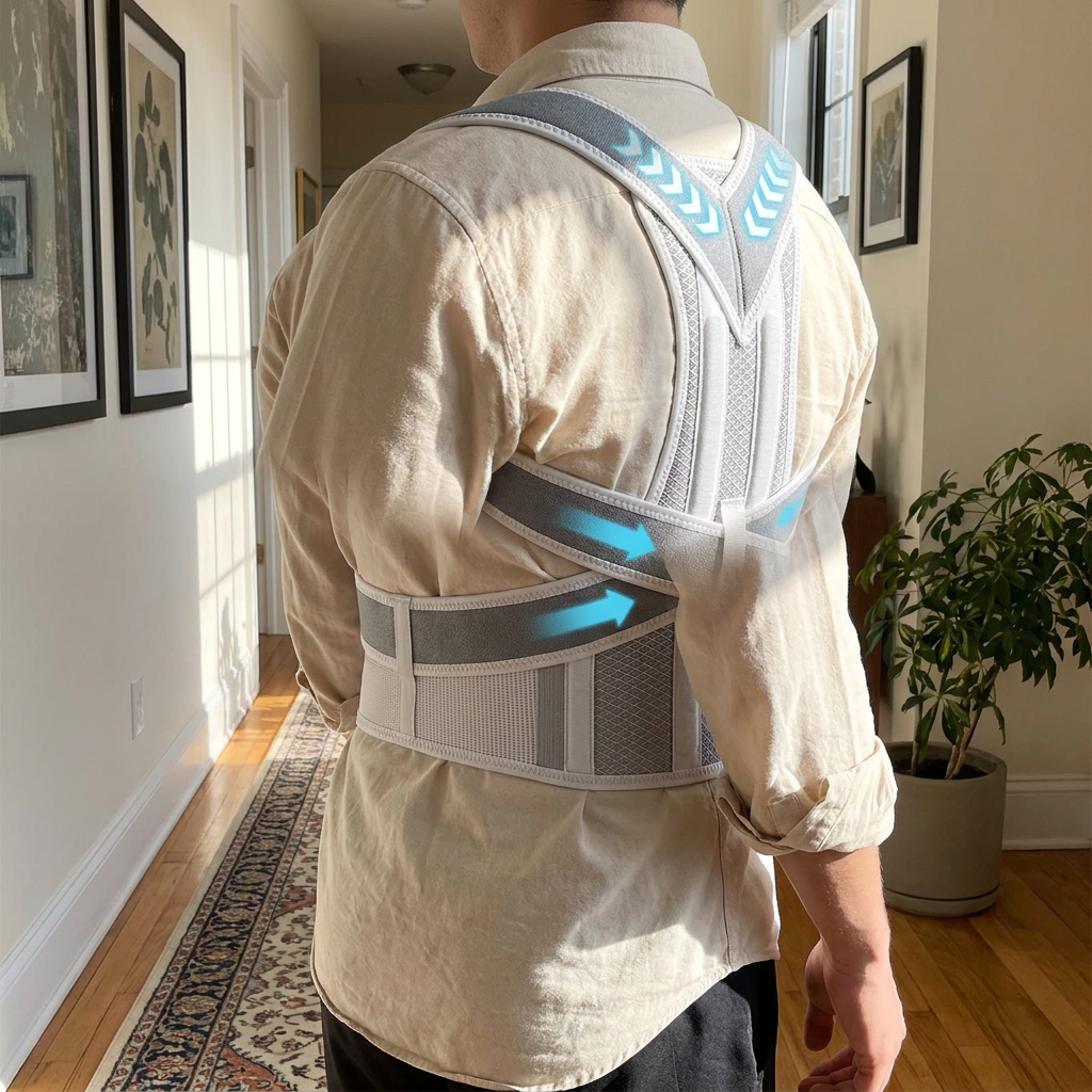 Invisible posture corrector belt worn under a shirt