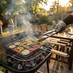 BBQ grilling basket in use on a barbecue