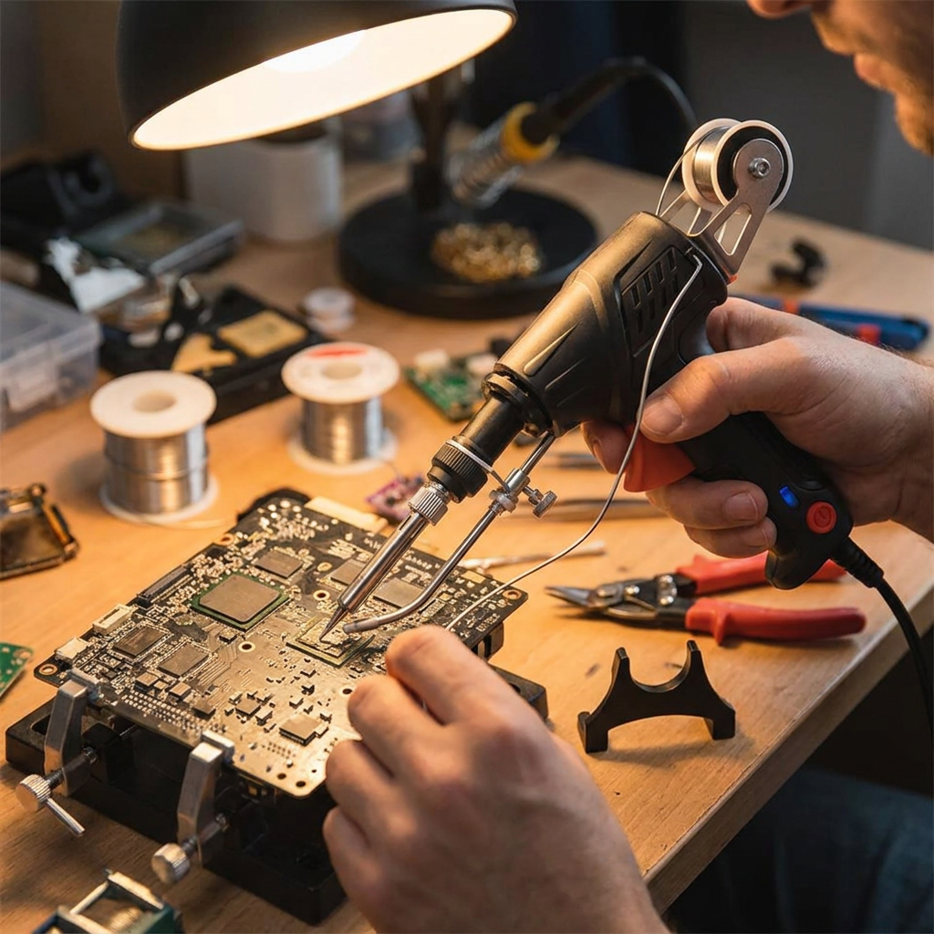 Precision welding tool in use at a workbench