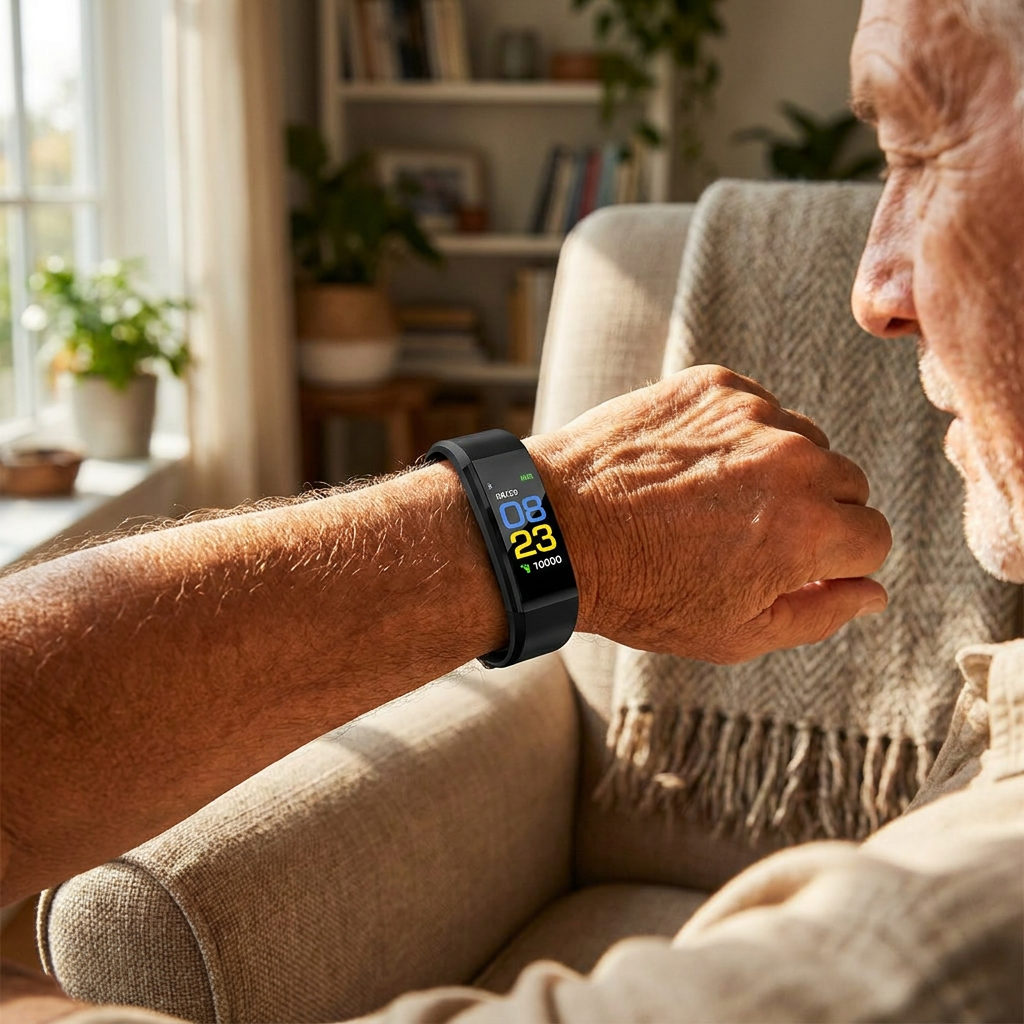 Senior smartwatch worn at home