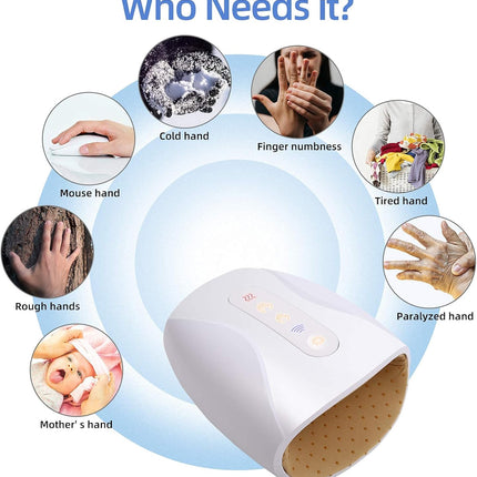Hand Massager with Heat, Electric Hand Massager with Air Compression and 6 Modes, Cordless Rechargeable Palm Massager