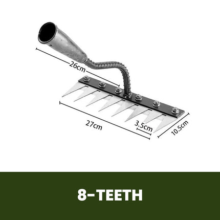 Carbon Steel Garden Hand Rake Head with 5, 6, 7 or 8 Teeth, Detachable Lawn Dethatching and Weeding Tool for Wooden Poles