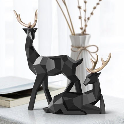 Living Room Decor Deer Figurine Set of 2, Abstract Resin Stag Sculpture for Shelf Decor