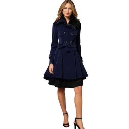 Women's Long Winter Coat with Fur Collar, Warm Soft Sustainable Fabric Overcoat, Sizes S to 5XL, Khaki, Black, Blue, Red