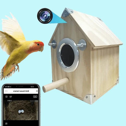 Birdhouse Camera 4MP AI Night Vision, Bird House with Camera Live View via App, Wooden Nest Box Motion Detection