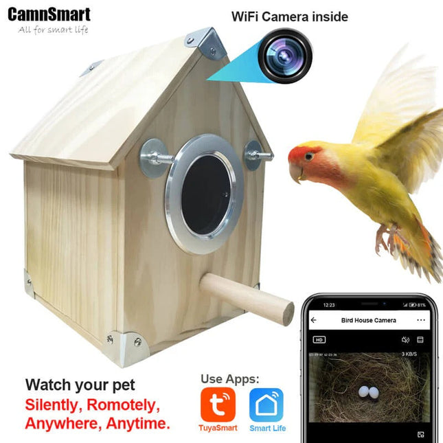 Birdhouse Camera 4MP AI Night Vision, Bird House with Camera Live View via App