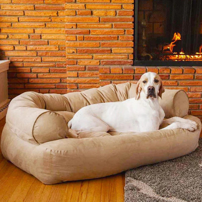Dog Couch Bed, Orthopedic Dog Bed with Bolster, Dog Sofa Bed with Washable Cover for Indoor Sleeping