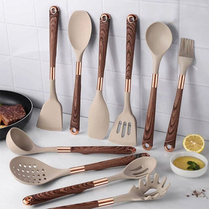 Kitchen Utensils Set 10 Piece, Cooking Utensils with Slotted Spoon, Serving Spoon and Soup Ladle for Nonstick Pans