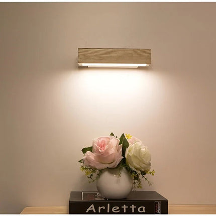 Wall-Mounted LED Lamp with 180 Degree Rotating Head, Dark Wood and Light Wood Sconce for Bedroom, Hallway and Living Room