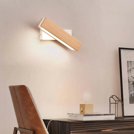 Wall-Mounted LED Lamp with 180 Degree Rotating Head, Dark Wood and Light Wood Sconce for Bedroom, Hallway and Living Room