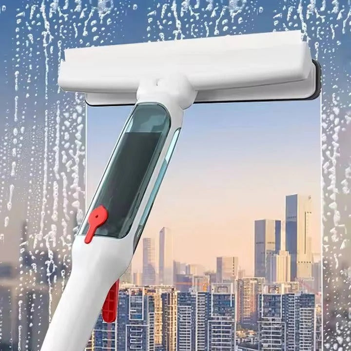 Tuzwa Telescopic Window Cleaner – 51" Extendable Window Squeegee with 10" Microfiber Dual Head, Spray Tank & Washable Pad