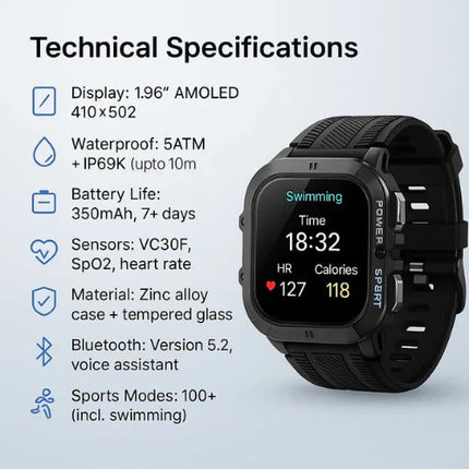 Waterproof Sports Watch for Men and Women, 5ATM Swim Smartwatch with Fitness Tracker and Bluetooth 5.0 Calling