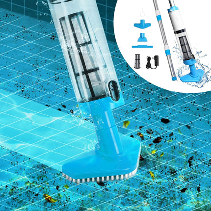 Cordless Pool Cleaner, Above Ground and In Ground Pool Cleaner with Interchangeable Heads for Leaves and Debris
