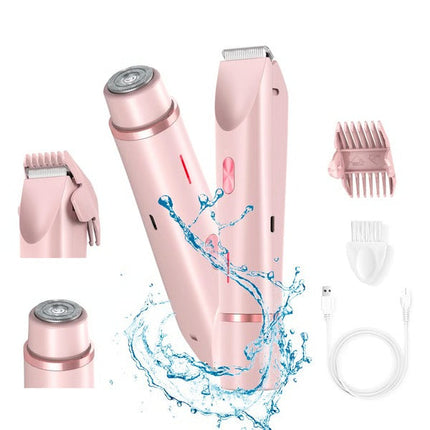 Women's electric shaver and bikini trimmer, 2 in 1 cordless body and face razor, IPX7 waterproof, Type-C