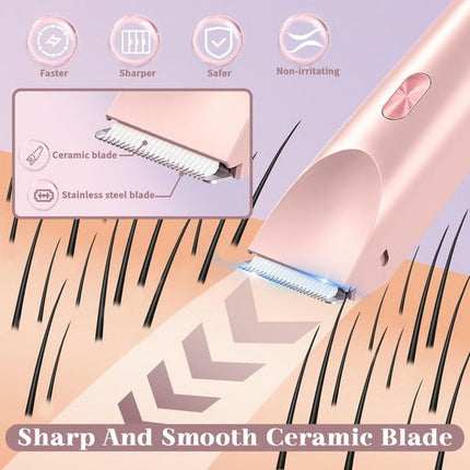 Women's electric shaver and bikini trimmer, 2 in 1 cordless body and face razor, IPX7 waterproof, Type-C