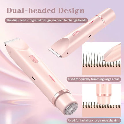 Women's electric shaver and bikini trimmer, 2 in 1 cordless body and face razor, IPX7 waterproof, Type-C