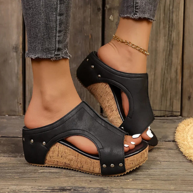 Wedges for Women, Studded Wedge Sandals with Cushioned Insole, Comfortable Wedge Heels for Dressy Summer Parties