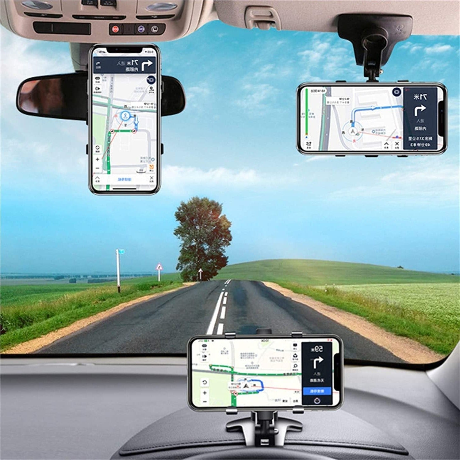 Tuzwa Car Phone Holder Mount – 360° Rotating Adjustable Phone Holder with 180° Tilt for Rearview Mirror, Sun Visor & Dashboard