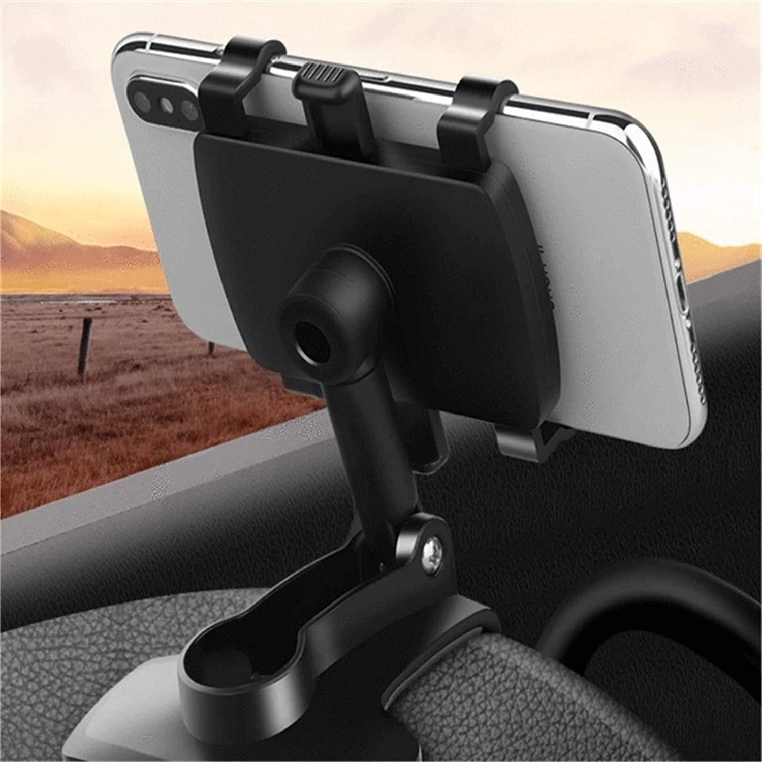 Tuzwa Car Phone Holder Mount – 360° Rotating Adjustable Phone Holder with 180° Tilt for Rearview Mirror, Sun Visor & Dashboard