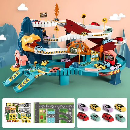 Dinosaur Race Track, Toy Race Track Playset with Traffic Signs