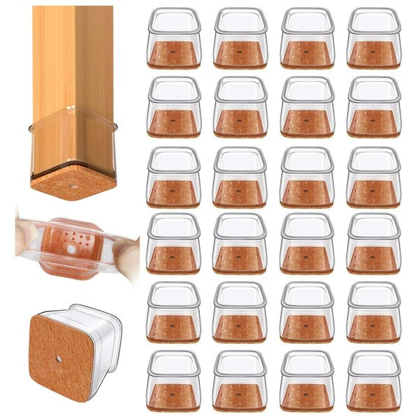 Chair Leg Floor Protectors 24 Pack, Square Furniture Leg Caps and Hardwood Floor Protectors