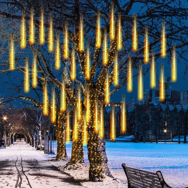 LED Icicle Lights Outdoor, Dripping Icicle Lights with Cascade Effect, Linkable Outdoor Holiday Lights with Plug