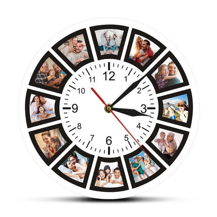 Analog Clock with 12 Photo Collage Slots, Personalized Wall Clock, Picture Clock for Wall Decor, Personalized Gift
