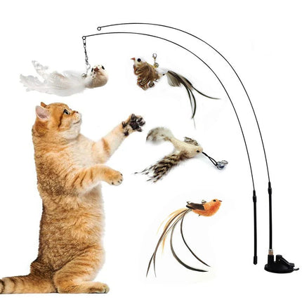 Interactive Cat Toys for Indoor Cats with Suction Cup, Bird Toy for Cats with 5 Replaceable Bell Birds, Cat Hunting