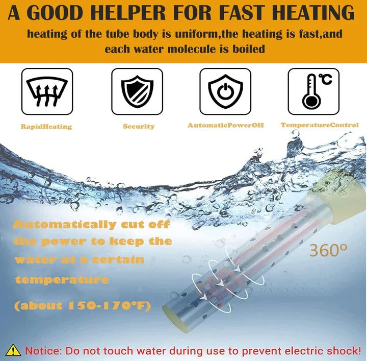 Tuzwa 220V Immersion Water Heater – Portable Electric Water Heating Element with Stainless Steel Guard, Insulated Handle & 3.28FT Power Cord