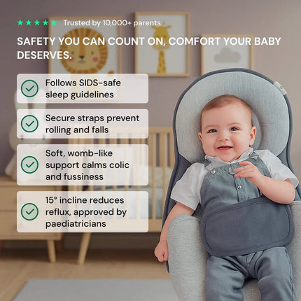 Infant Lounger for 0 to 12 Months with Head Support and Safety Belts, 15 Degree Incline Infant Lounger