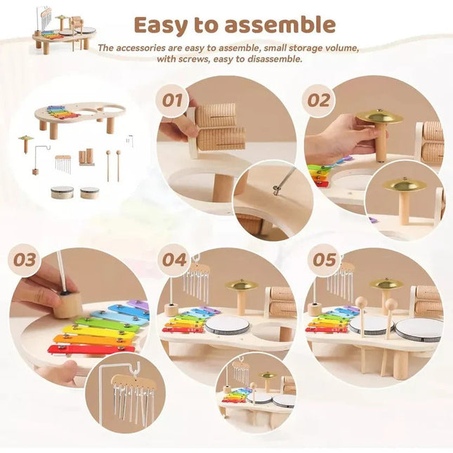 Kids Drum Set, Montessori Drum Kit with Wooden Xylophone Toy