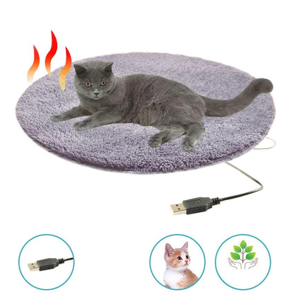 USB Heated Pet Cushion for Cats and Dogs, 15.7 in Round Constant Temperature Warming Pad Bed Mat for Small and Medium Pets
