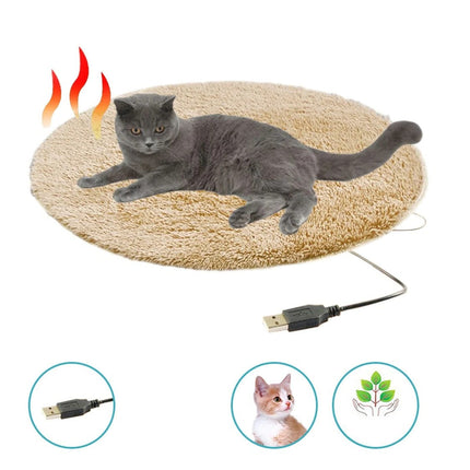 USB Heated Pet Cushion for Cats and Dogs, 15.7 in Round Constant Temperature Warming Pad Bed Mat for Small and Medium Pets