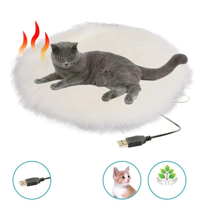 USB Heated Pet Cushion for Cats and Dogs, 15.7 in Round Constant Temperature Warming Pad Bed Mat for Small and Medium Pets