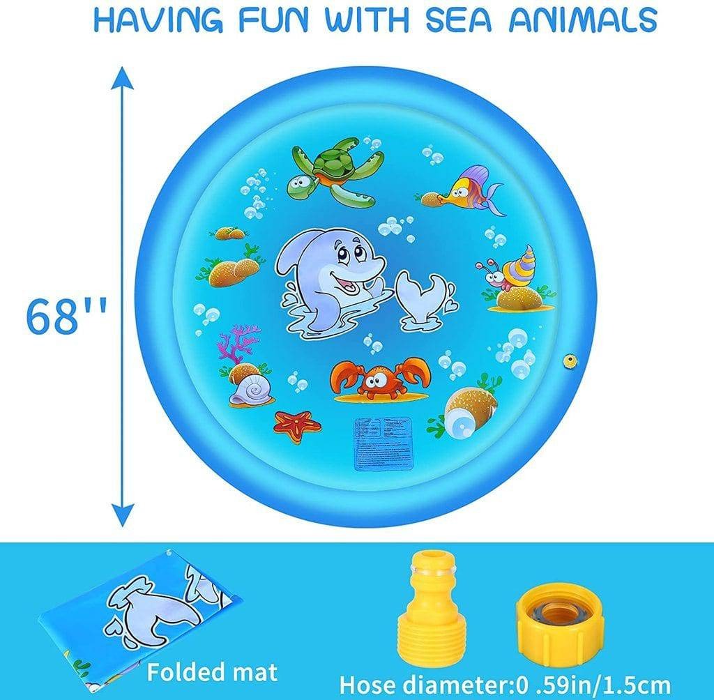 Tuzwa 68-Inch Splash Pad for Kids – Adjustable Sprinkler Water Play Mat with Garden Hose Connection for Backyard Summer Fun
