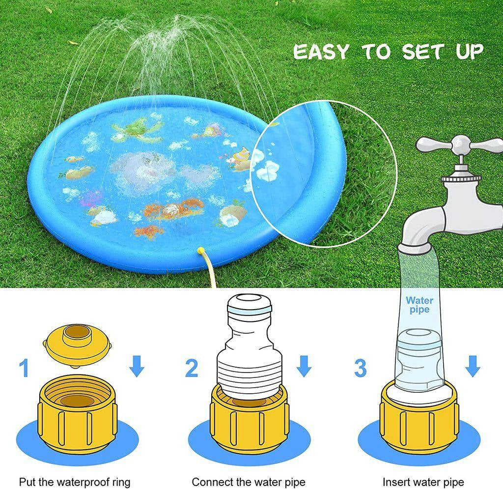 Tuzwa 68-Inch Splash Pad for Kids – Adjustable Sprinkler Water Play Mat with Garden Hose Connection for Backyard Summer Fun