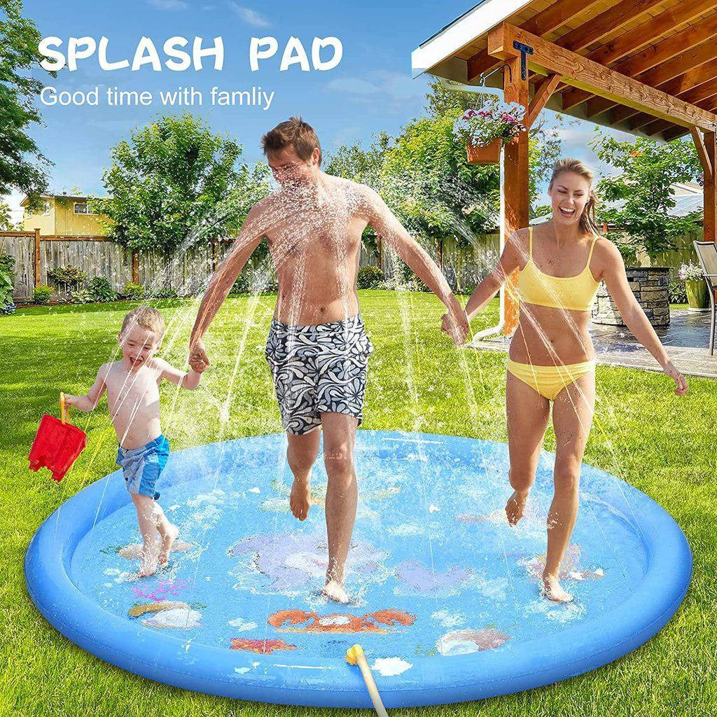 Tuzwa 68-Inch Splash Pad for Kids – Adjustable Sprinkler Water Play Mat with Garden Hose Connection for Backyard Summer Fun