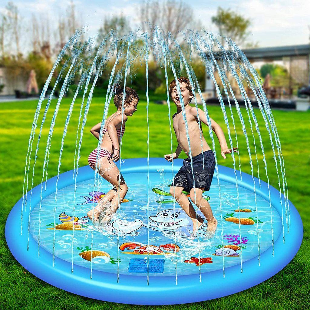 Tuzwa 68-Inch Splash Pad for Kids – Adjustable Sprinkler Water Play Mat with Garden Hose Connection for Backyard Summer Fun