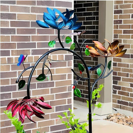 Vibrant Summer Flower Wind Spinner, Fade Resistant Garden Decor with Stake for Patios, Planters, Balconies and Walkways, No Assembly