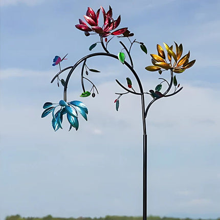 Vibrant Summer Flower Wind Spinner, Fade Resistant Garden Decor with Stake for Patios, Planters, Balconies and Walkways, No Assembly