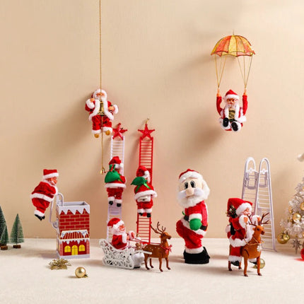 Christmas Toy Climbing Santa on Ladder with Lights and Sound, Indoor Christmas Decorations
