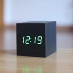 Tuzwa Digital Wood-Style LED Clock – Compact Cube Desk Clock with Hidden Illuminated Display, Cable or Battery Power & 4 Color Options
