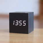 Tuzwa Digital Wood-Style LED Clock – Compact Cube Desk Clock with Hidden Illuminated Display, Cable or Battery Power & 4 Color Options
