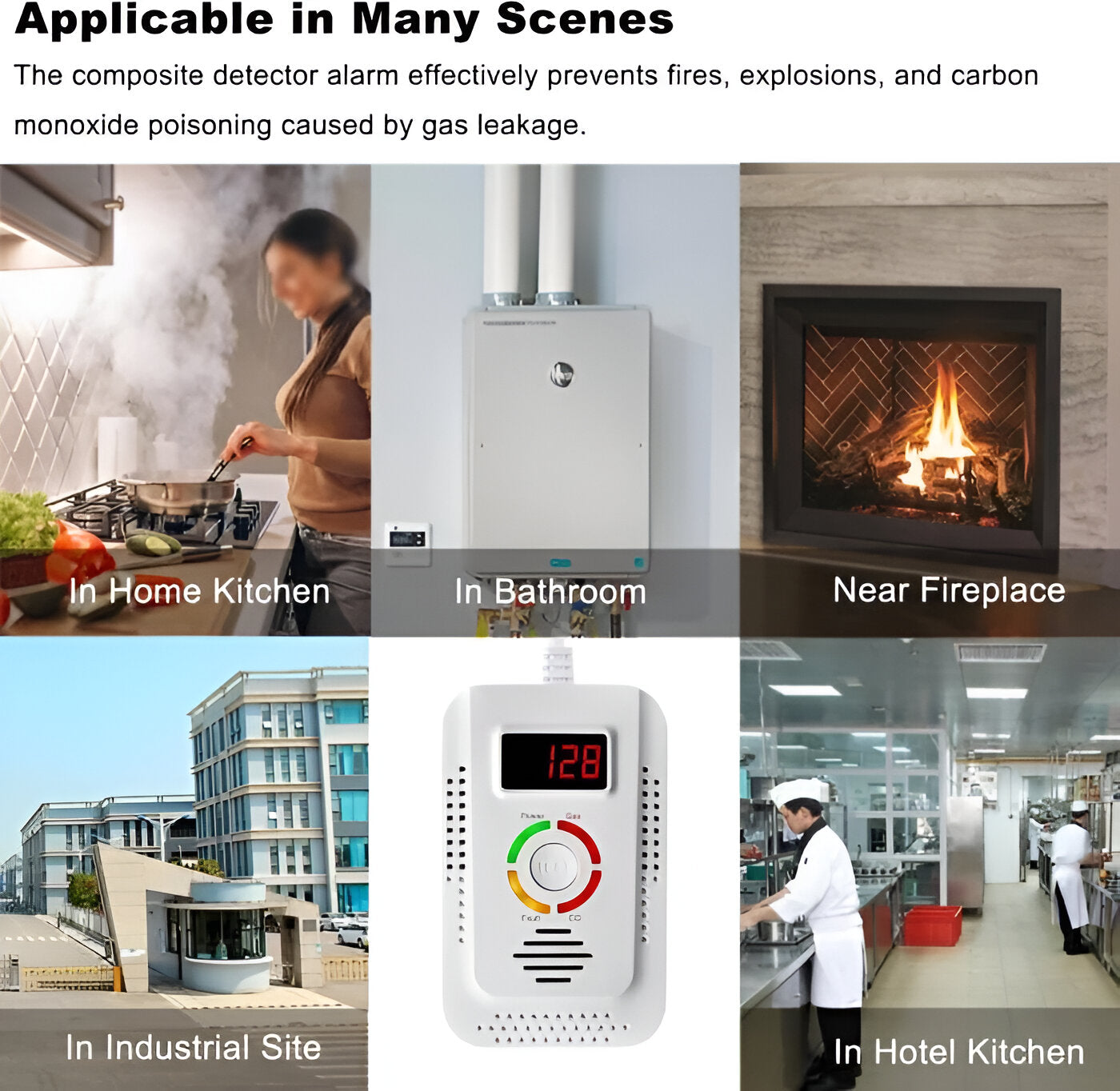 Tuzwa Gas & Carbon Monoxide Detector – Plug-In CO Detector with Digital Display, Audible & Visual Alerts, 90–240V & Optional Battery Backup