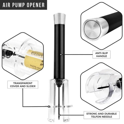 Air Pump Wine Opener Set with Foil Cutter, Aeration Pourer and Bottle Stopper – image 6