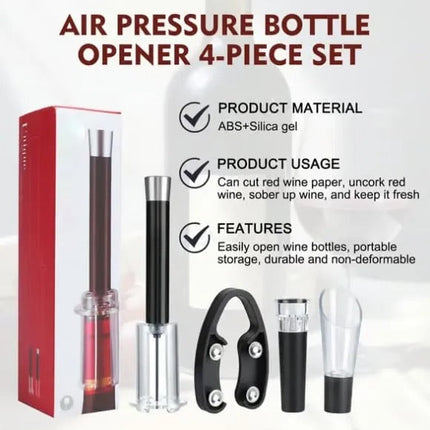 Air Pump Wine Opener Set with Foil Cutter, Aeration Pourer and Bottle Stopper – image 4