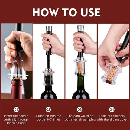 Air Pump Wine Opener Set with Foil Cutter, Aeration Pourer and Bottle Stopper