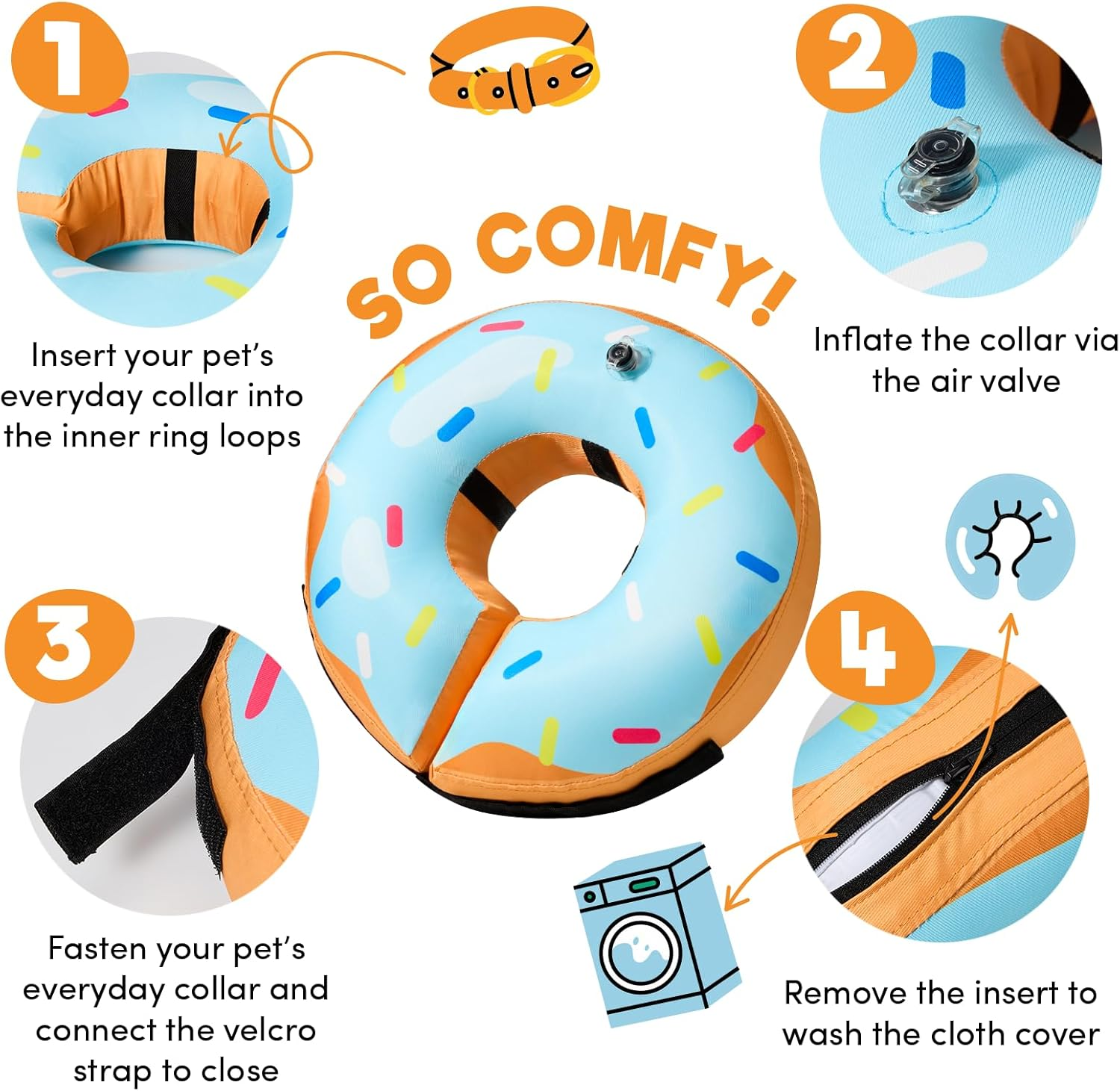 TUZWA Inflatable Dog Cone Collar for Recovery, Soft Adjustable Pet E-Collar for Dogs & Cats, Air Valve, Inner Loop, Easy Feeding