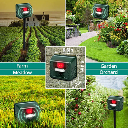 Solar Ultrasonic Animal Repeller, Motion Activated PIR Sensor, 70 ft Range, 170 Degree Garden Deterrent