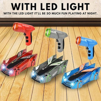 Wall Climbing Car Toy for Kids, Laser Controlled Gravity Defying RC Stunt Car with LED Lights and USB Rechargeable Battery